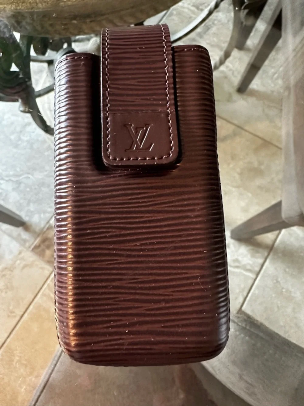 Authentic Louis Vuitton Brown Epi Leather Vertical Phone Case with Strap